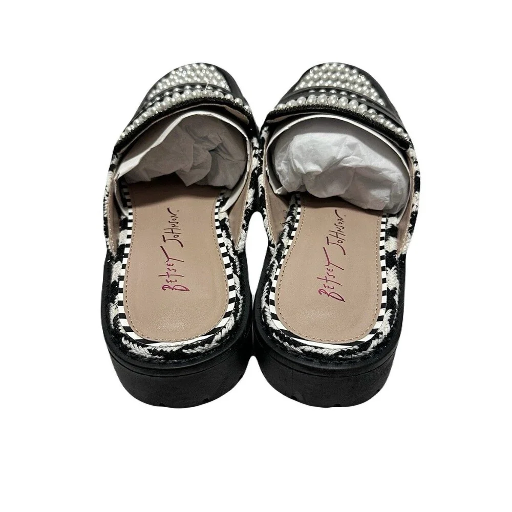 NEW Betsey Johnson Ronin Womens Size 7 Pearl Embellished Houndstooth Mule Loafer